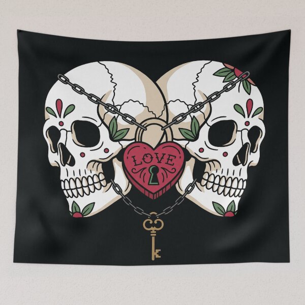 Item preview, Skull Couple Back to Back Chained Heart Art designed and sold by digizonebydas.