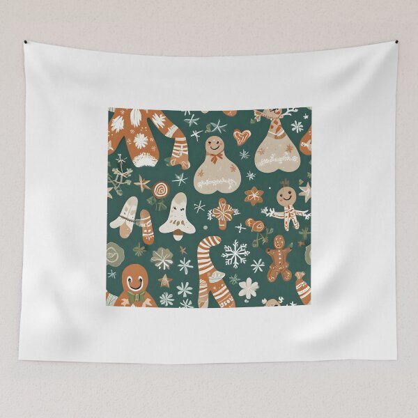 Item preview, Gingerbread Men and Snowflakes on Forest Green designed and sold by ChromaLens.