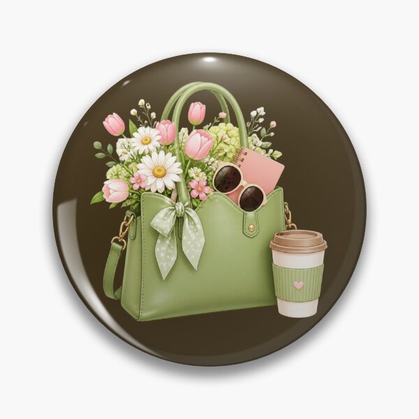 Artikelvorschau, Niedliche grüne Handtasche mit rosa Tulpen und Blüten entworfen und verkauft von All About DigiCraft by Fedelina.