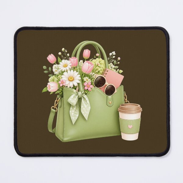 Item preview, Cute Floral Green Hand bag with Pink Tulips and Flowers designed and sold by All About DigiCraft by Fedelina.