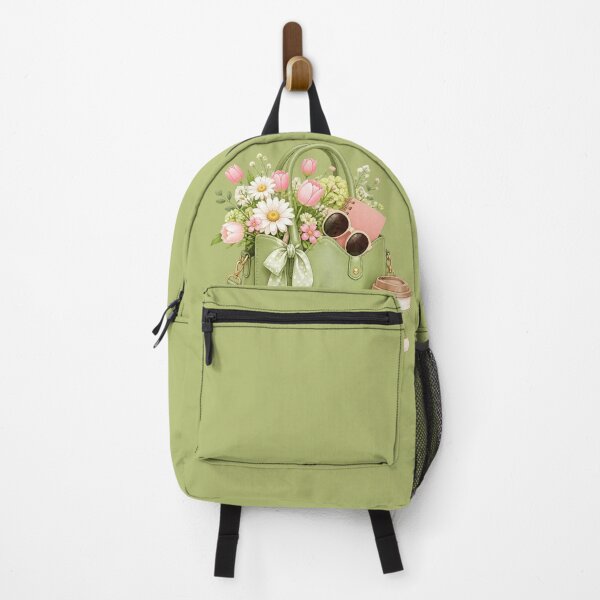 Artikelvorschau, Niedliche grüne Handtasche mit rosa Tulpen und Blüten entworfen und verkauft von All About DigiCraft by Fedelina.