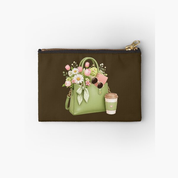 Item preview, Cute Floral Green Hand bag with Pink Tulips and Flowers designed and sold by All About DigiCraft by Fedelina.