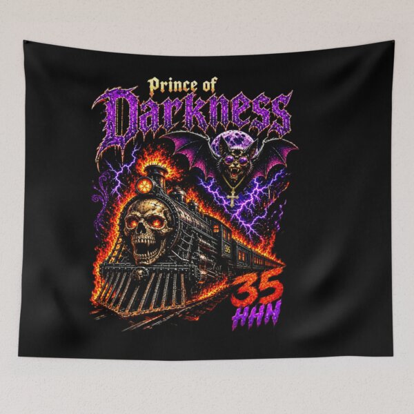 Artikelvorschau, Halloween Horror Nights 35, Grafik zum Totenkopfzug „Prince of Darkness“ entworfen und verkauft von williamsjale.