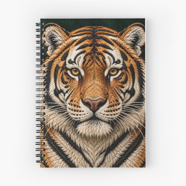 Item preview, Embroidered Tiger Portrait on Deep Green Velvet – Luxury Wildlife Art Print designed and sold by Kaleidoscope Print.