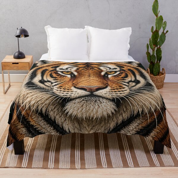 Item preview, Embroidered Tiger Portrait on Deep Green Velvet – Luxury Wildlife Art Print designed and sold by Kaleidoscope Print.