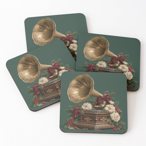 Aperçu de l'œuvre Gramophone de Noël victorien orné de roses et de sapin créée et vendue par Hoity-Toity.