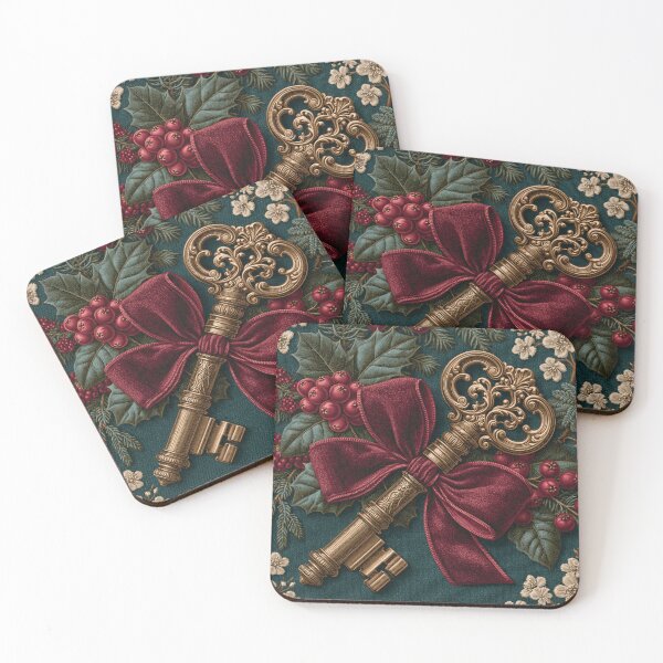 Item preview, Victorian Christmas Skeleton Key with Burgundy Ribbon designed and sold by Ink and Wink.