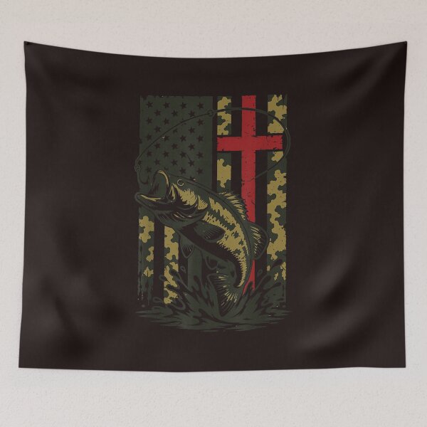 Item preview, Christian Fishing Camo Bass Fish American Flag Cross Fisherman designed and sold by mari-kayden.