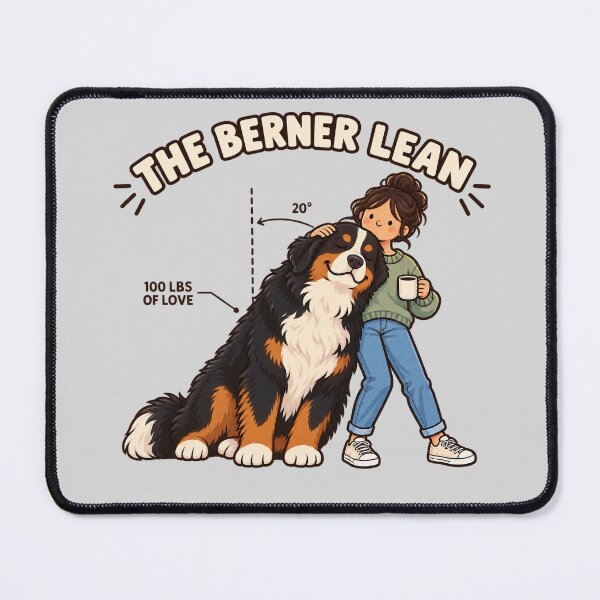 Artikelvorschau, Der Berner-Anlehn-Moment – Ein lustiger Berner Sennenhund lehnt sich an seinen Besitzer entworfen und verkauft von Fanverse Merchandise.