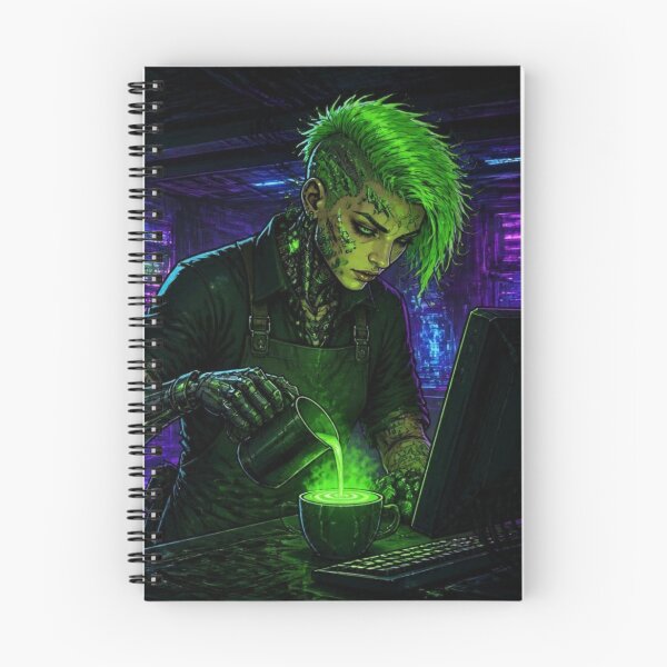 Item preview, Cyberpunk Barista System Overload Neon Gaming Desk Mat designed and sold by LazyDayzCo.