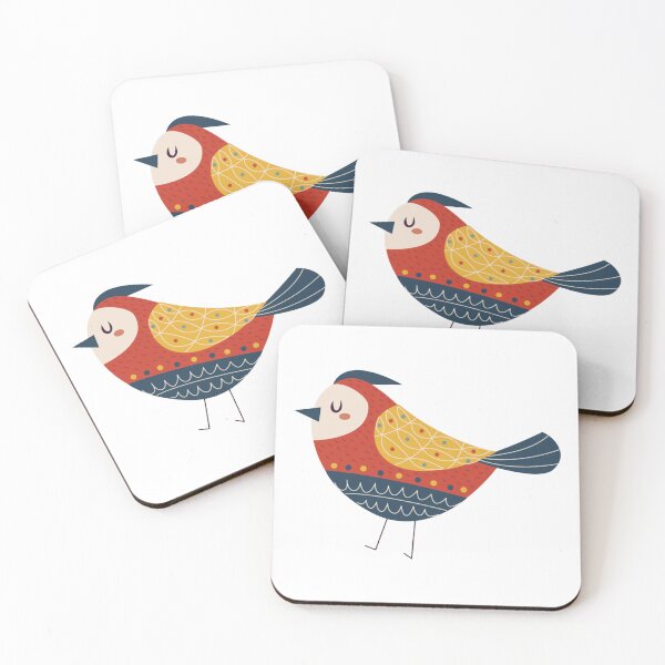 Item preview, Cute Scandinavian Folk Art Crested Bird Whimsical Red Nordic Illustration designed and sold by otherartsstudio.