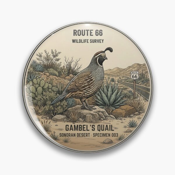 Item preview, Gambel's Quail Route 66 Wildlife Survey Badge designed and sold by CalmCapy Co.