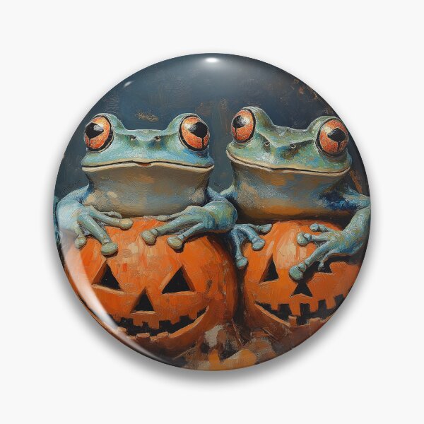 Item preview,  Three Funny Frogs Halloween Pumpkin Art – Whimsical Vintage Animal Wall Decor designed and sold by elisarasada.