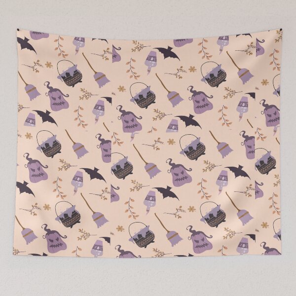 Aperçu de l'œuvre • Motif bohème effrayant pour Halloween, dans des tons de violet pastel créée et vendue par Boho Vibes Studio.