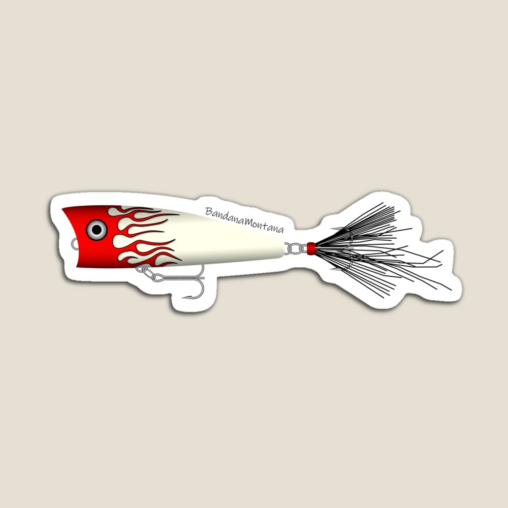 Red Flamed and White Popper Fishing Lure Art Print for Sale by