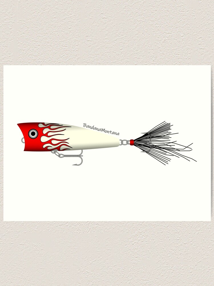 Red Flamed and White Popper Fishing Lure Art Print for Sale by  BandanaMontana