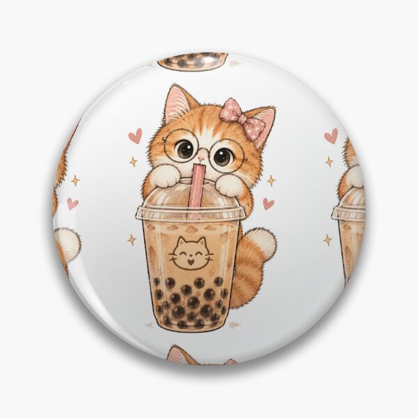 Item preview, Cute Orange Kitten Drinking Boba Tea Kawaii Aesthetic designed and sold by Artemis & Woven Collective.
