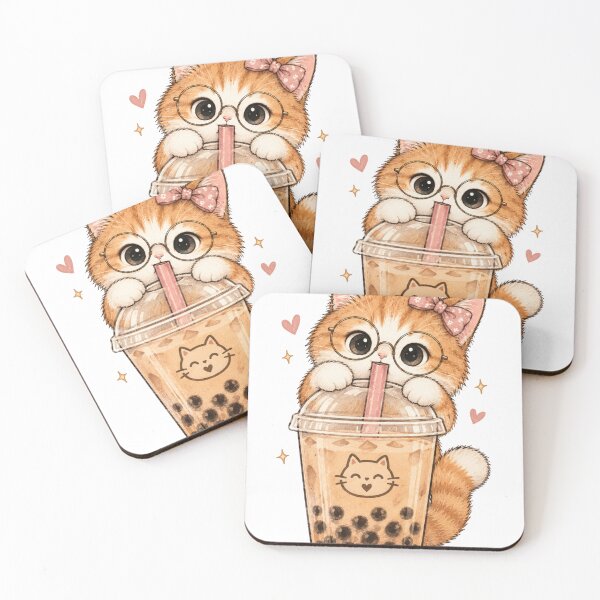 Item preview, Cute Orange Kitten Drinking Boba Tea Kawaii Aesthetic designed and sold by Artemis & Woven Collective.