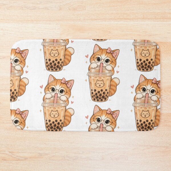 Item preview, Cute Orange Kitten Drinking Boba Tea Kawaii Aesthetic designed and sold by Artemis & Woven Collective.