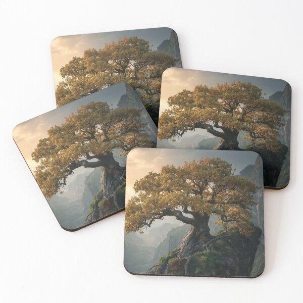Item preview, The Tree of Memory | Ancient Golden Tree & Mountain Wall Art designed and sold by VeloraNature.
