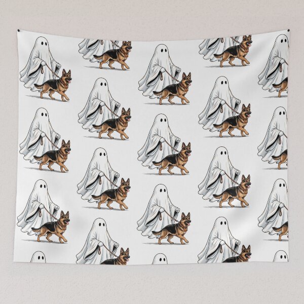 Item preview, Spooky Ghost Walking German Shepherd Dog Lover Halloween Illustration designed and sold by raedattia.