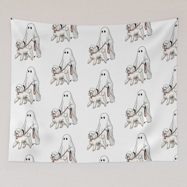 Item preview, Spooky Ghost Walking White Poodle Dog Lover Halloween Illustration designed and sold by raedattia.