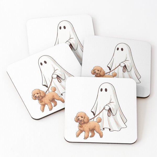 Item preview, Spooky Ghost Walking Apricot Poodle Dog Lover Halloween Illustration designed and sold by raedattia.