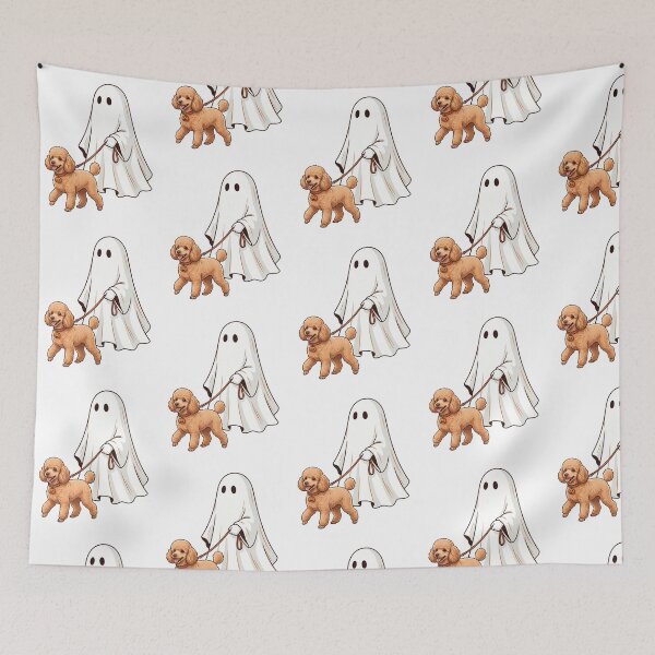 Item preview, Spooky Ghost Walking Apricot Poodle Dog Lover Halloween Illustration designed and sold by raedattia.