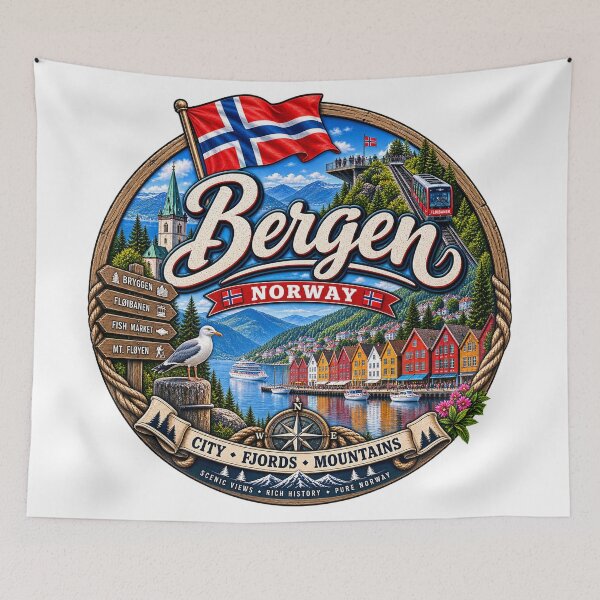 Item preview, Bergen Norway – Fjords Bryggen & Fløibanen designed and sold by Wandervogel123.