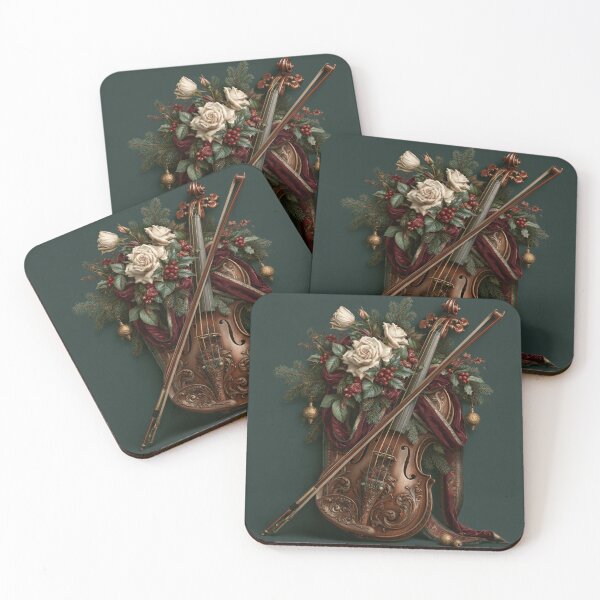 Item preview, Victorian Christmas Violin with Roses and Evergreen designed and sold by Ink and Wink.