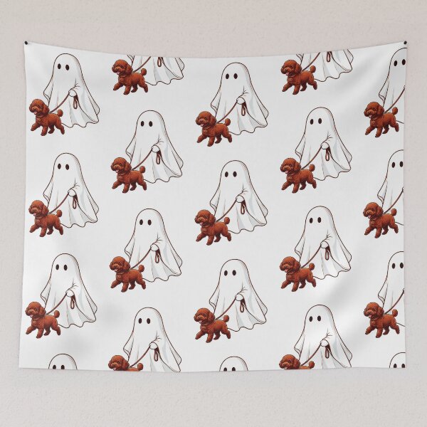Item preview, Spooky Ghost Walking Red Toy Poodle Dog Lover Halloween Illustration designed and sold by raedattia.