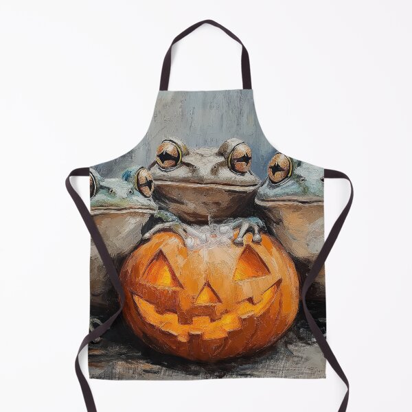 Item preview, Three Spooky-Cute Frogs with Jack-O'-Lantern – Vintage Halloween Animal Art designed and sold by elisarasada.