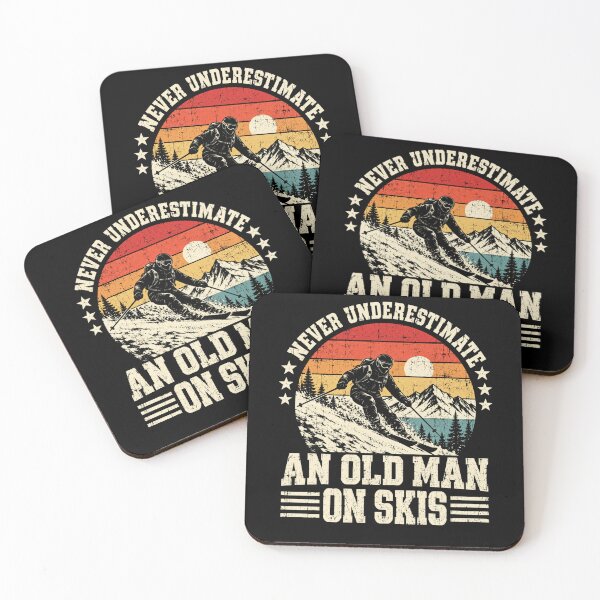 Item preview, Older Man Skiing Retro Mountain designed and sold by ROUX-ART.