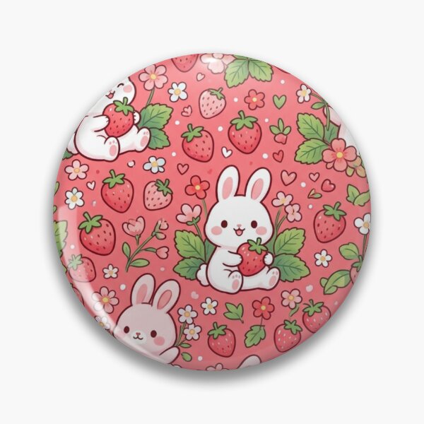 Item preview, Cute Kawaii Bunny Strawberries Flowers Pink Seamless Pattern designed and sold by ShivCraftStudio.