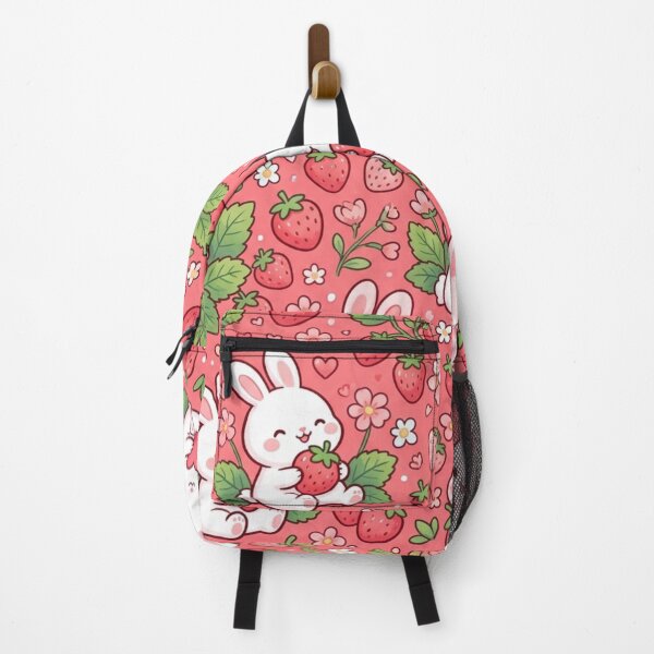 Artikelvorschau, Niedliches Kawaii-Hasen-Erdbeerblumen-Rosa-Nahtlosmuster entworfen und verkauft von ShivCraftStudio.