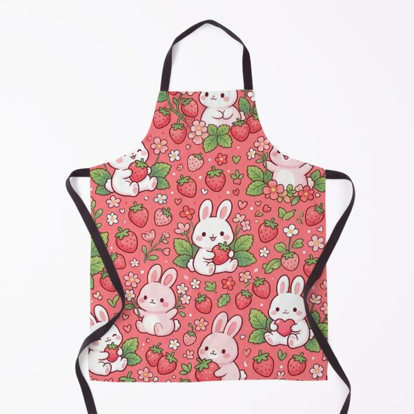 Item preview, Cute Kawaii Bunny Strawberries Flowers Pink Seamless Pattern designed and sold by ShivCraftStudio.