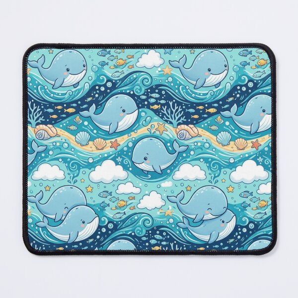 Item preview, Cute Baby Whales Ocean Waves Aqua Nursery Seamless Pattern designed and sold by ShivCraftStudio.