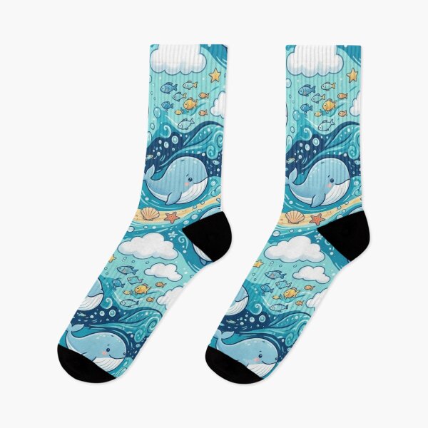 Item preview, Cute Baby Whales Ocean Waves Aqua Nursery Seamless Pattern designed and sold by ShivCraftStudio.