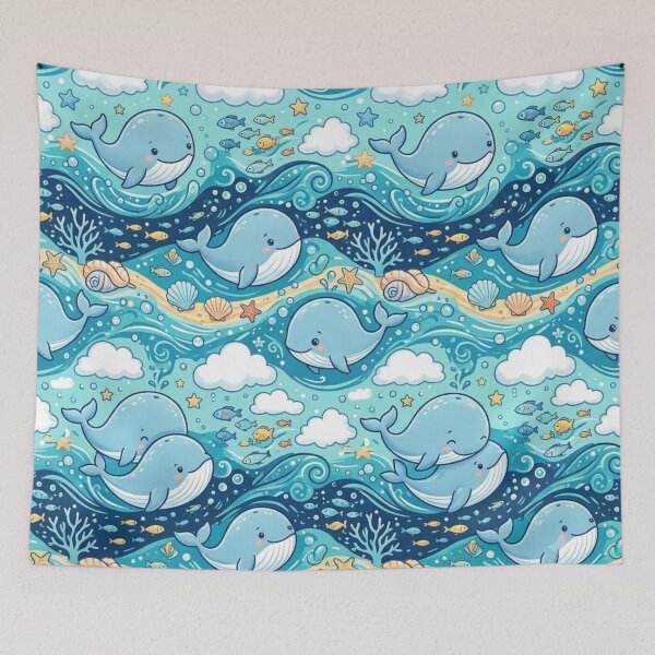 Item preview, Cute Baby Whales Ocean Waves Aqua Nursery Seamless Pattern designed and sold by ShivCraft Studio.