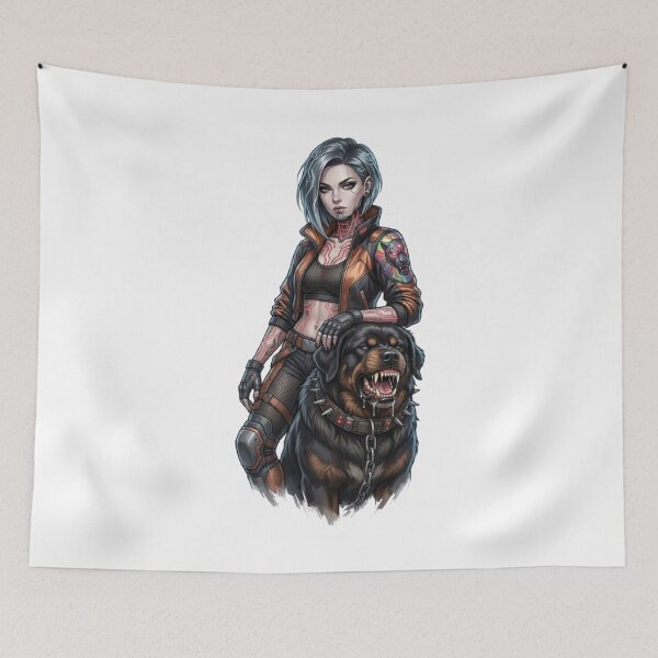 Item preview, Cyberpunk Warrior and Her Aggressive Rottweiler designed and sold by CHRIST5000.