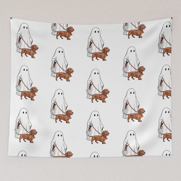 Item preview, Spooky Ghost Walking Dachshund Wiener Dog Lover Halloween Illustration designed and sold by raedattia.