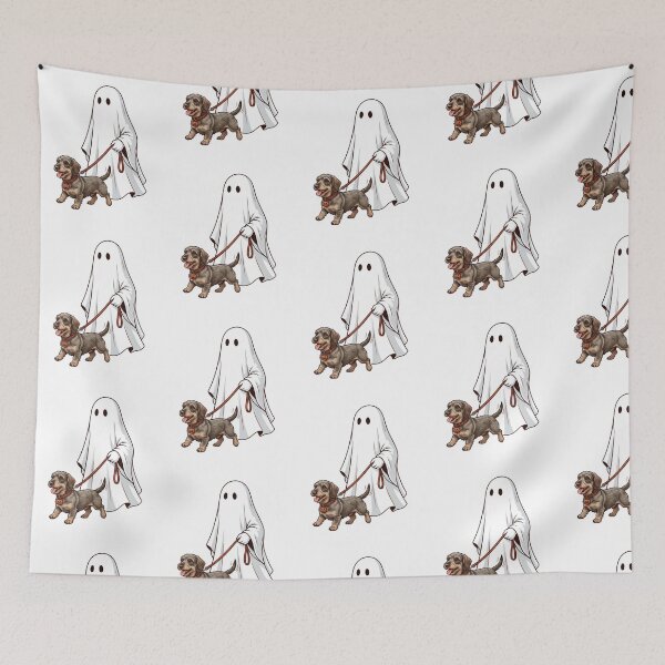 Item preview, Spooky Ghost Walking Wirehaired Dachshund Wiener Dog Lover Halloween Art designed and sold by raedattia.