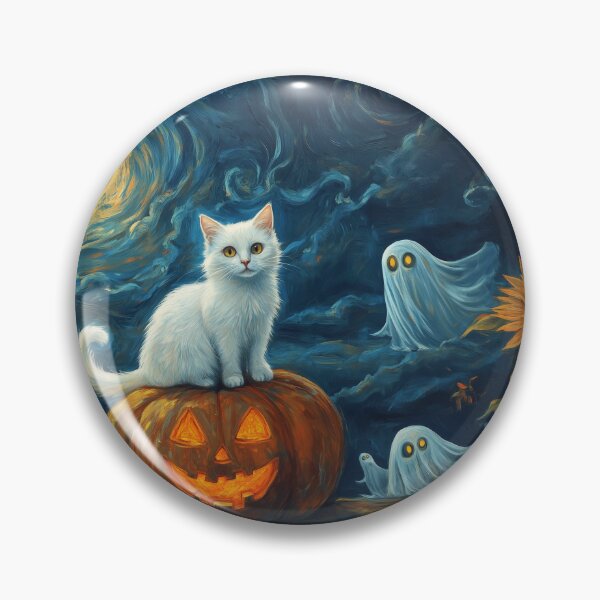Item preview, Ghostly Cat Halloween Garden – Whimsical Black & White Cat Pumpkin Wall Art designed and sold by elisarasada.