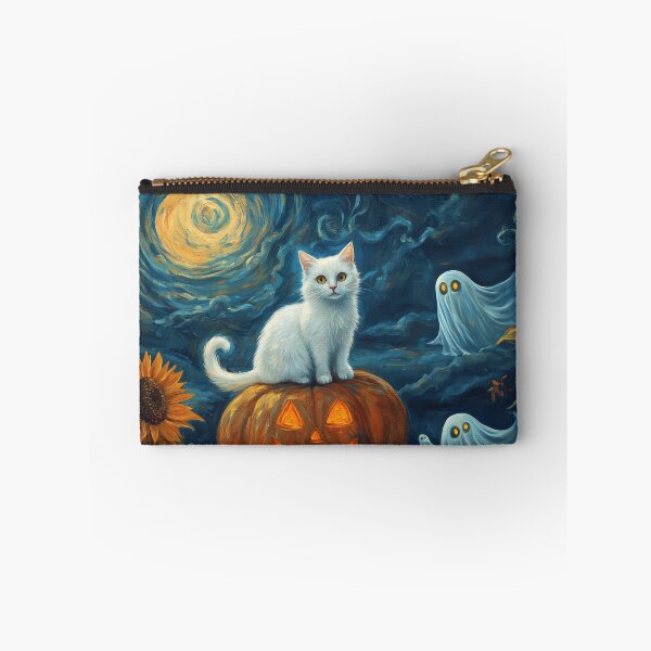 Item preview, Ghostly Cat Halloween Garden – Whimsical Black & White Cat Pumpkin Wall Art designed and sold by elisarasada.