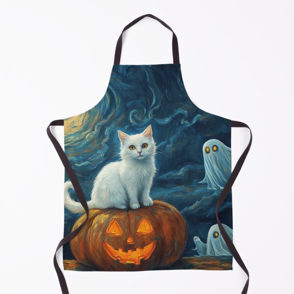 Artikelvorschau, Geisterhafte Katze im Halloween-Garten – Verspielte schwarz-weiße Katzen-Kürbis-Wanddeko entworfen und verkauft von elisarasada.