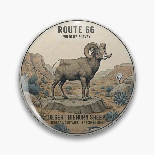 Item preview, Desert Bighorn Sheep Route 66 Wildlife Badge designed and sold by CalmCapy Co.