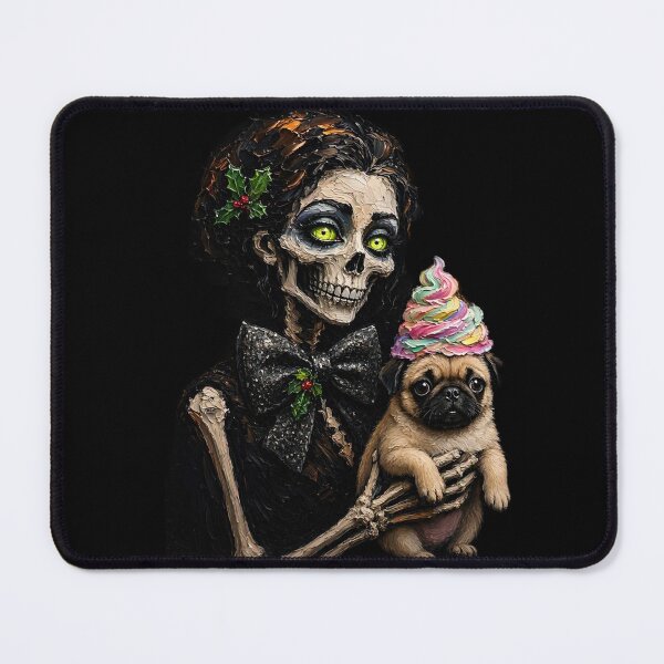 Item preview, Gothic Christmas Skeleton with Rainbow Cupcake Pug designed and sold by LujziWorld.