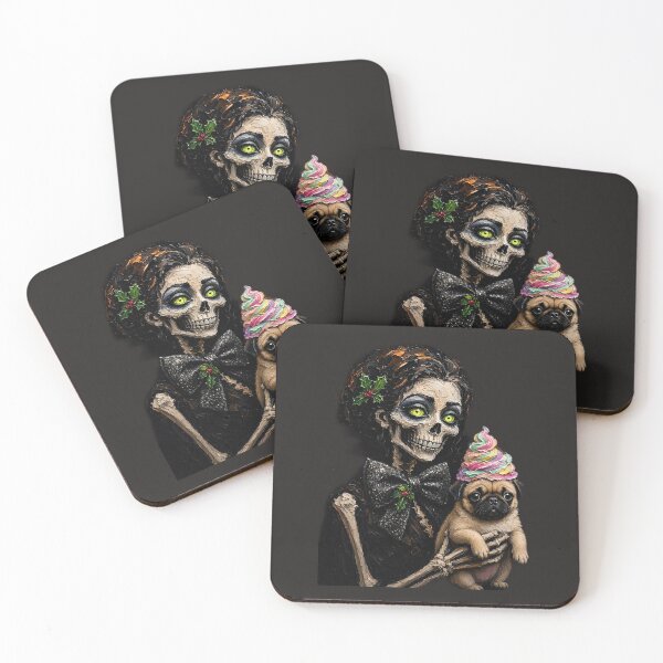 Item preview, Gothic Christmas Skeleton with Rainbow Cupcake Pug designed and sold by LujziWorld.