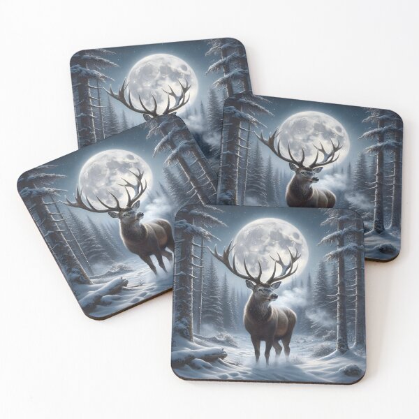 Item preview, Stag in Snowy Forest with Full Moon designed and sold by Sybille-Yates.