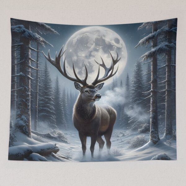 Aperçu de l'œuvre Cerf dans une forêt enneigée sous la pleine lune créée et vendue par Sybille-Yates.